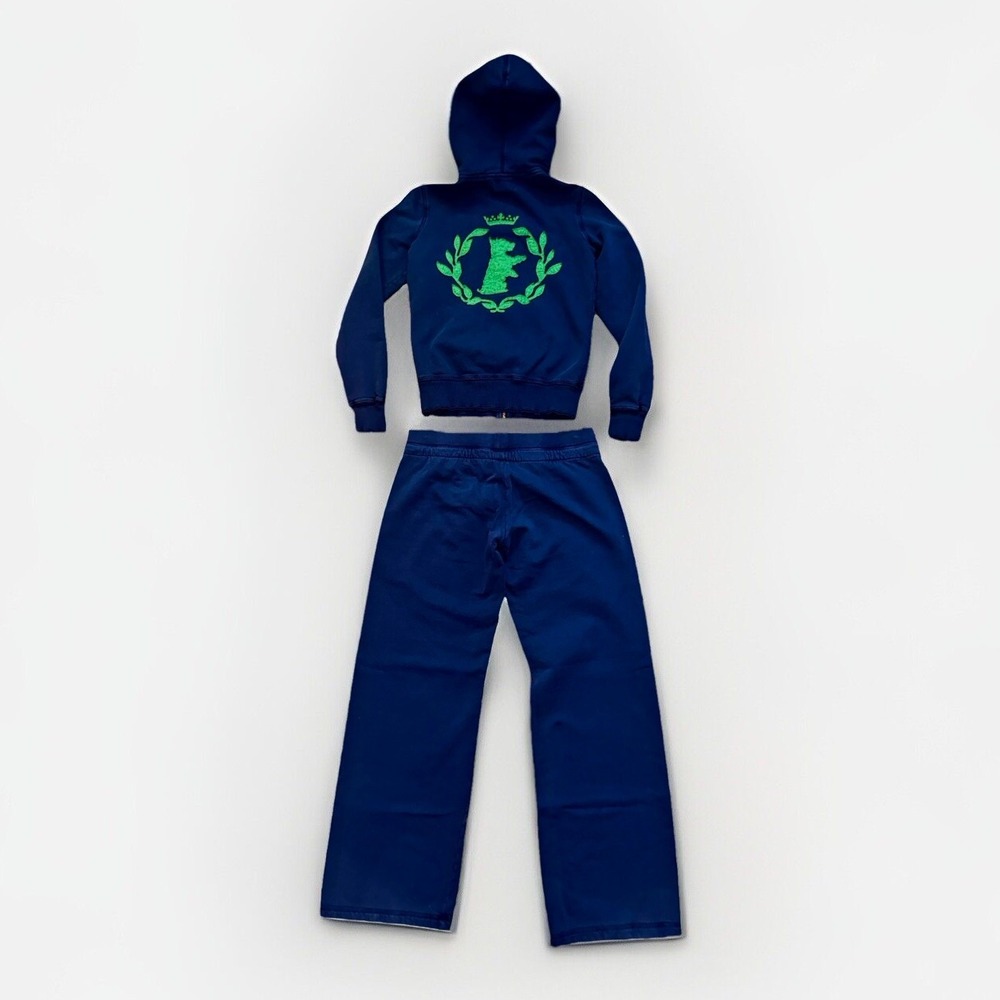 Juicy Couture Navy Blue Tracksuit Set Scottie Dog Glitter Hoodie Pants Womens M